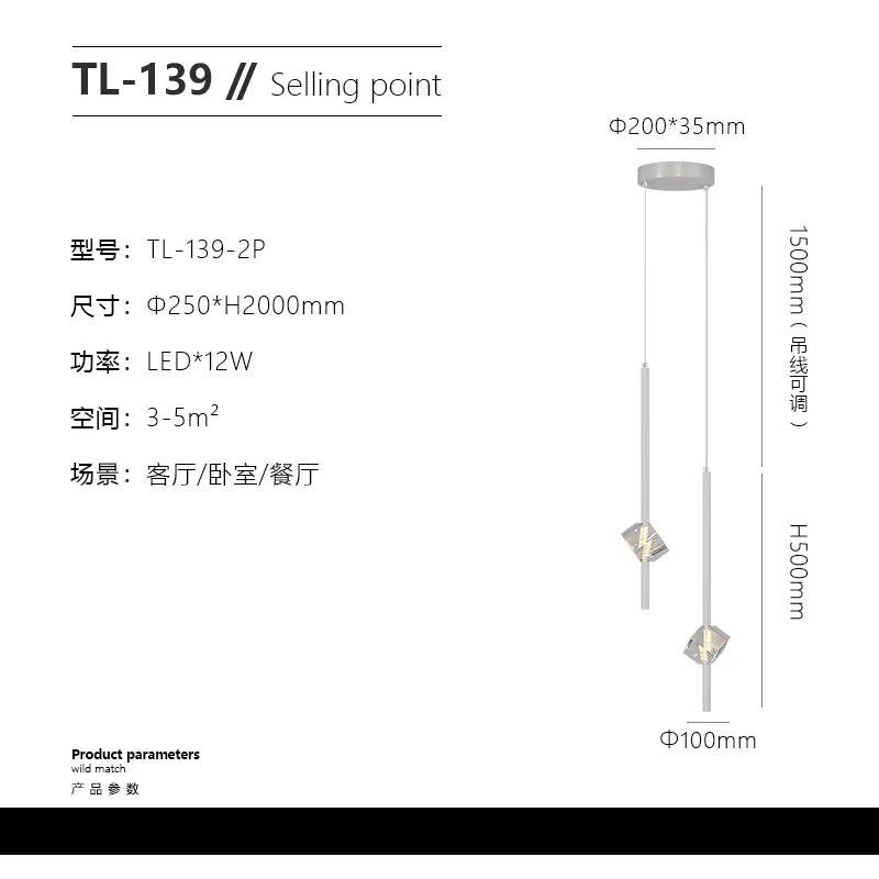 Lámparas colgantes de cristal DecorBites™ para dormitorio, iluminación LED moderna y minimalista para interiores