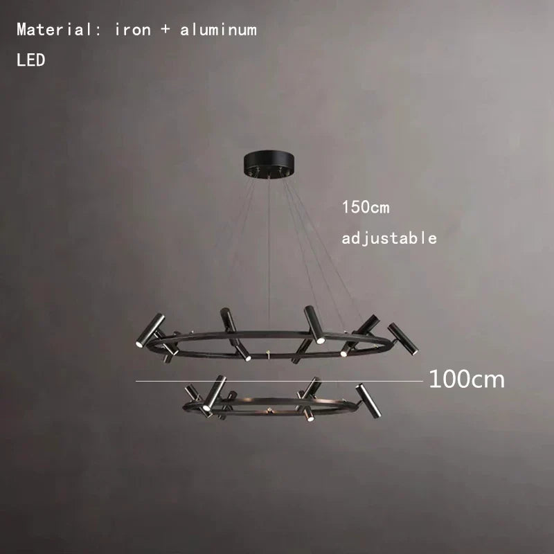 DecorBites™ Black LED Spot Chandelier: Modern Minimalist Rotatable Hanging Lamp for Home Decor