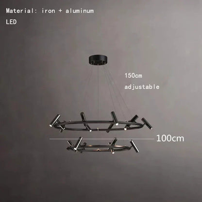 DecorBites™ Black LED Spot Chandelier: Modern Minimalist Rotatable Hanging Lamp for Home Decor