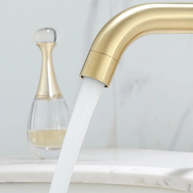 DecorBites™ Brushed Gold Basin Faucet: Solid Brass Bathroom Mixer Tap for Hot & Cold Water