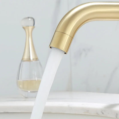 DecorBites™ Brushed Gold Basin Faucet: Solid Brass Bathroom Mixer Tap for Hot & Cold Water