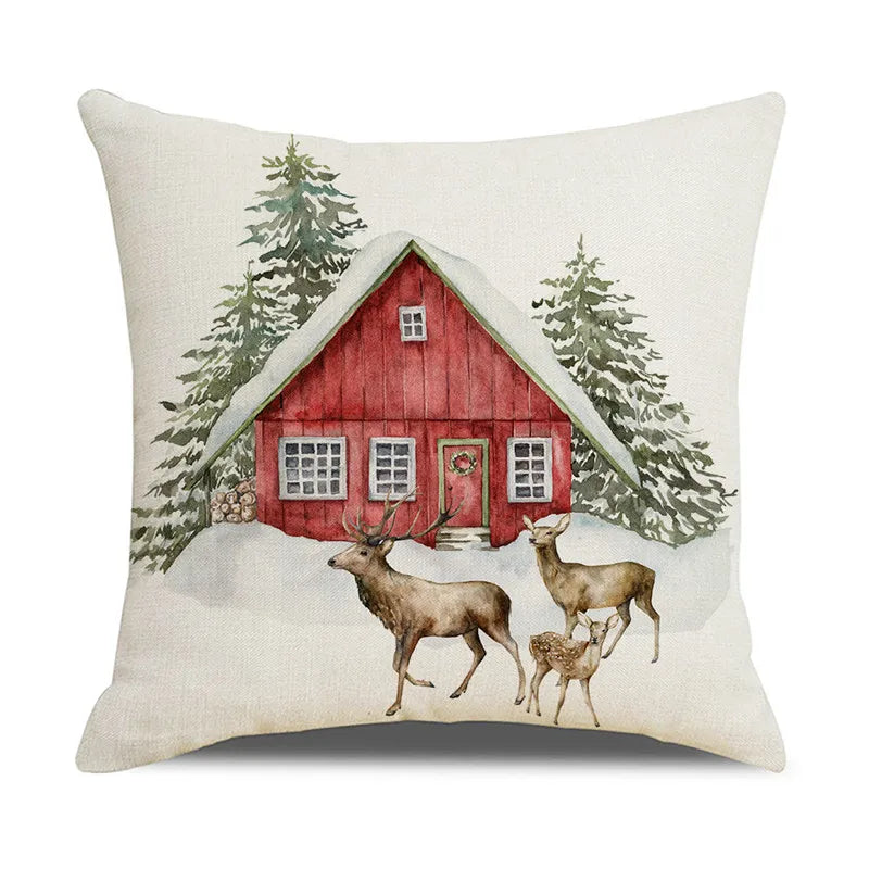 DecorBites™ Christmas Snow Elk Pillow Cover for Festive Home Decor