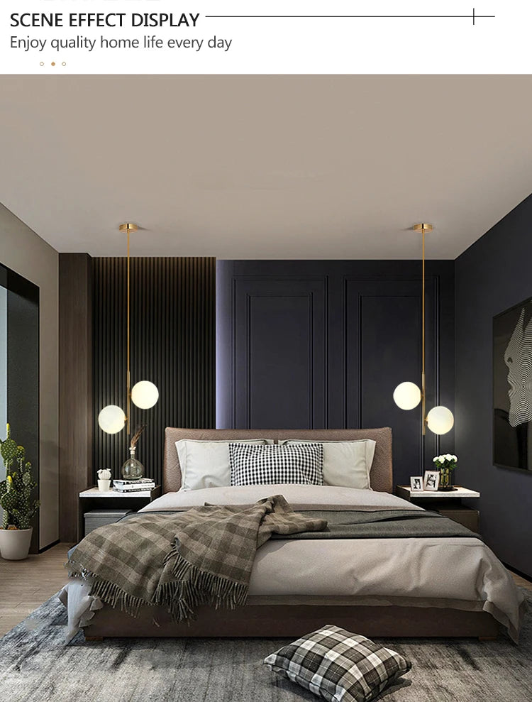 Nordische Glas-Kugelleuchten Pendellampen Spannung 110V 220V Heimdekoration Esszimmer Schlafzimmer Nachttisch Eck-Hängeleuchten für die Decke
