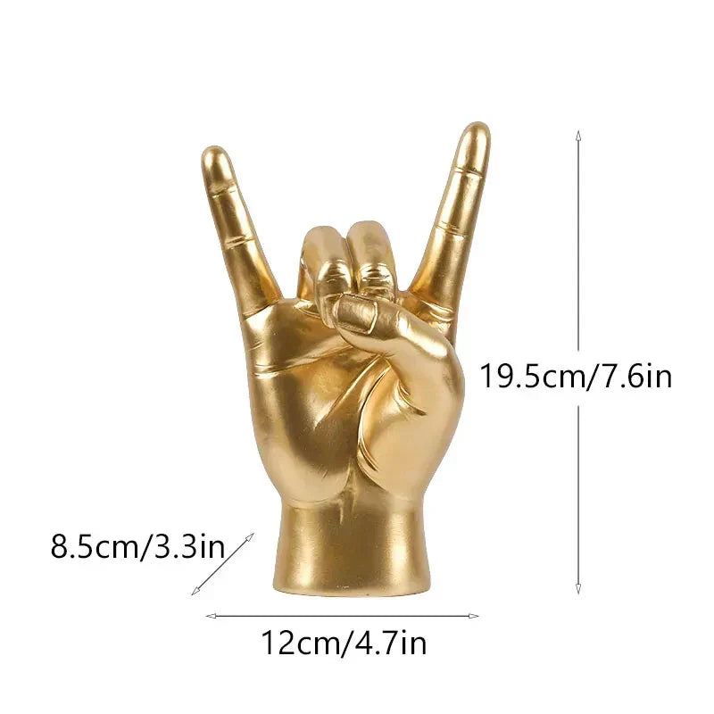 DecorBites™ Gold Rock Hand Gesture Sculpture Figurine for Chic Home Decor