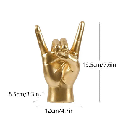 DecorBites™ Gold Rock Hand Gesture Sculpture Figurine for Chic Home Decor