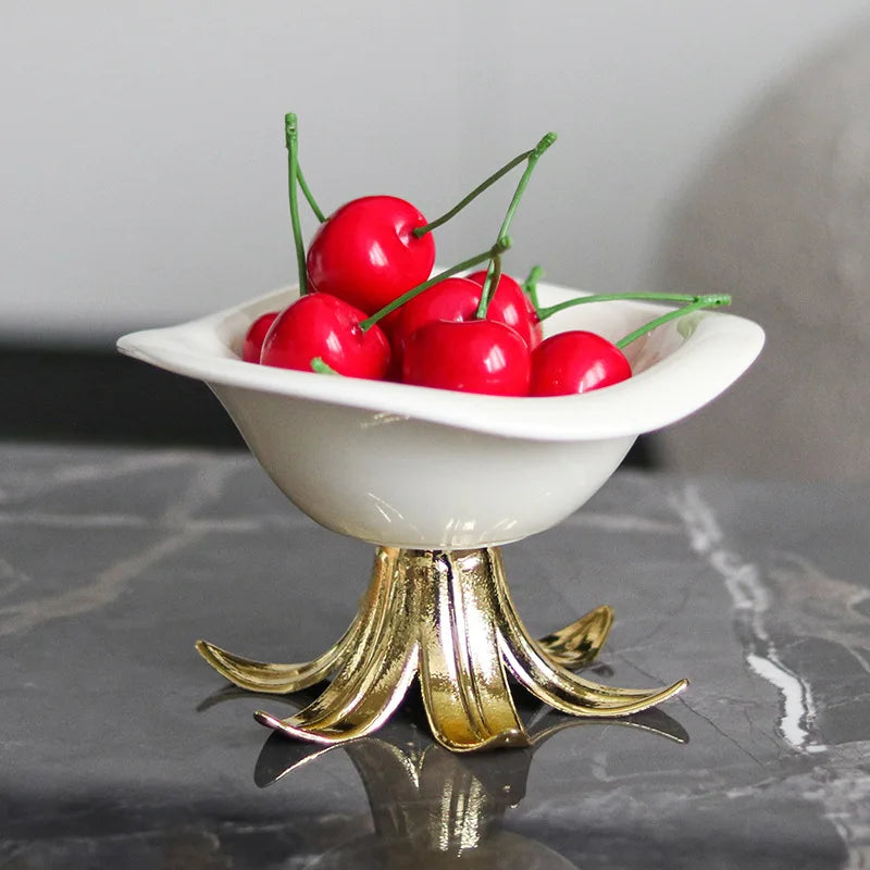 DecorBites™ Golden Branches Ceramic Fruit Plate Tray Bowl Home Decoration Accessories