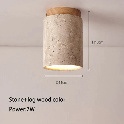 DecorBites™ Japanese Style Stone Wood Round LED Ceiling Lamp for Living Room and Corridor