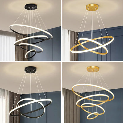 DecorBites™ Luminous Circle Pendant Chandelier - Modern LED Lighting Fixture, 4 Colors
