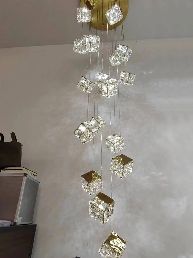 Lámpara de araña moderna de cristal DecorBites™ para sala de estar, iluminación LED de lujo para loft, lámpara de araña para escalera
