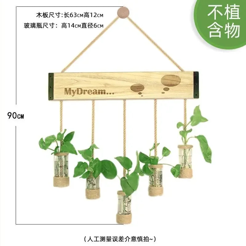 DecorBites™ Glass Planter Vase with Wooden Stand for Wall Hanging Display