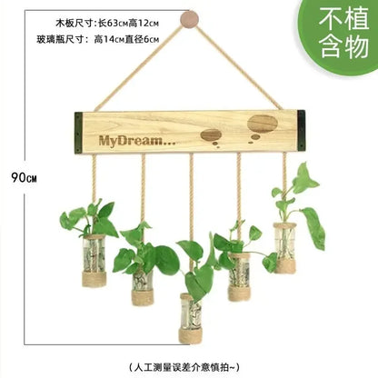 DecorBites™ Glass Planter Vase with Wooden Stand for Wall Hanging Display