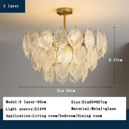 DecorBites™ Leaf Glass Chandelier Pendant Light Luxury Dining Room Ceiling Fixture