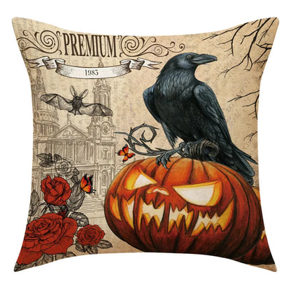 DecorBites™ Halloween Pillowcase Set - Festive Sofa Cushion Covers with Pumpkin Cat Witch Hat Print.