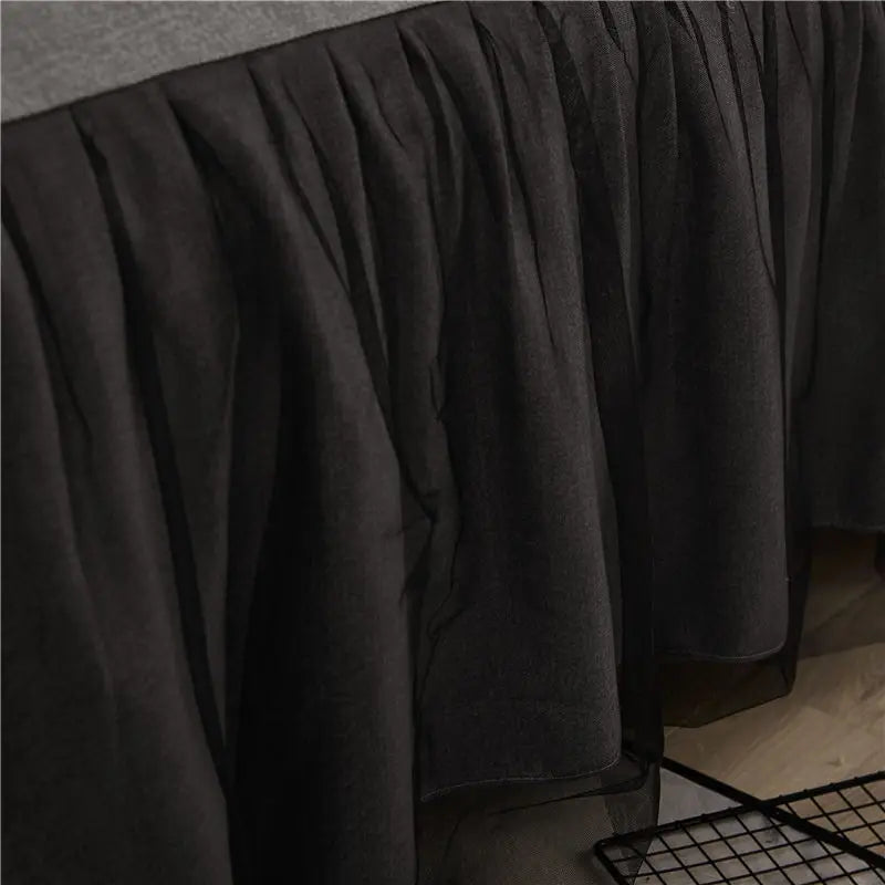 DecorBites™ Korean Bed Skirt Set with Ruffled Edges - Solid, Skin-Friendly Bedding Kit