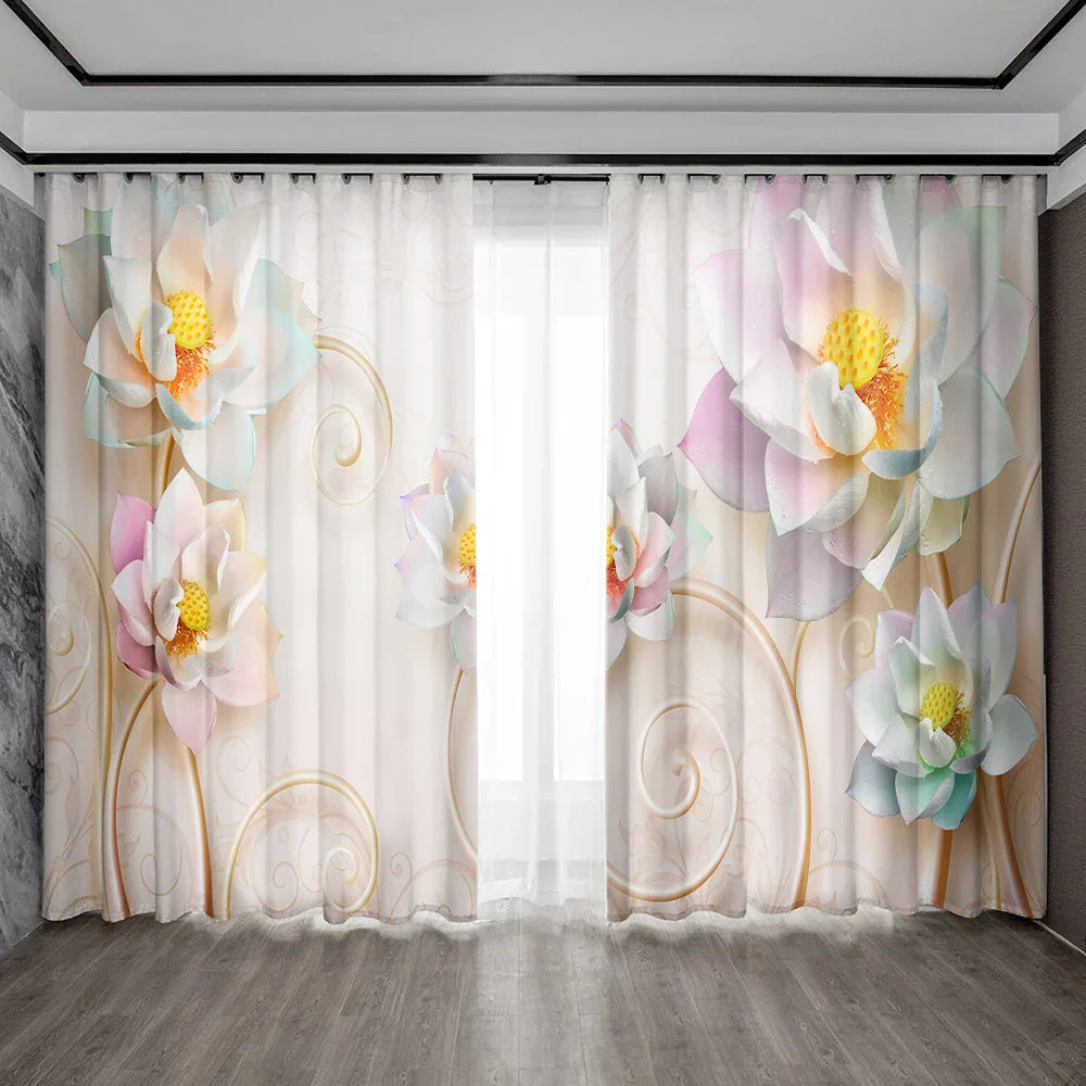 Decobites Floral Curtains with Rod Pockets for Home Decor in Kitchen, Living Room