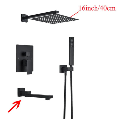 Sistema de ducha mural DecorBites™ negro con teleducha - Grifo de agua de lluvia de 12/16 pulgadas