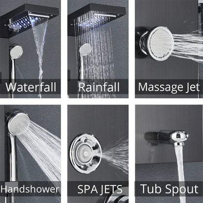 DecorBites™ LED Rainfall Shower Panel System with Temperature Screen & Massage SPA