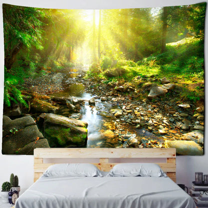 Fog Forest Sunlight Tapestry: Decobites Natural Scenery Aesthetic Wall Hanging