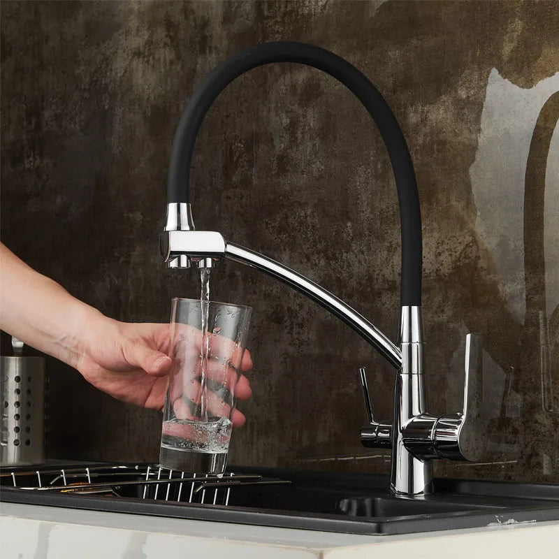 Decorbites™ Grifo de cocina montado en cubierta negro con rotación de 360° y filtro de agua
