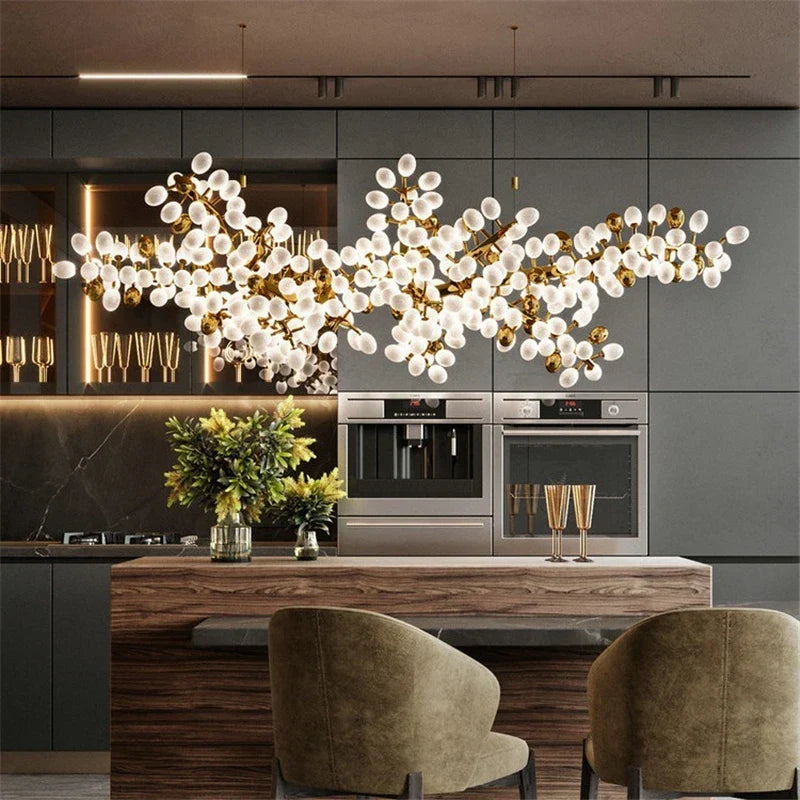Decorbites™ Lámparas de Araña de Vidrio de Lujo de Uva Dorada para Sala de Estar y Cocina