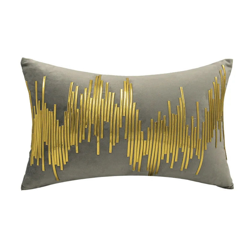 DecorBites™ Luxe Metallic Stripes Velvet Cushion Cover: Midcentury Modern Throw Pillow Case