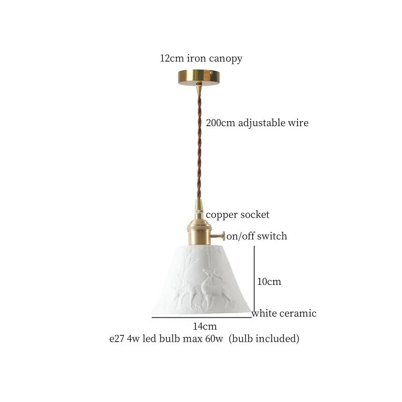 DecorBites™ Ceramic LED Pendant Light: Modern Brass Hanging Lamp for Home Decor