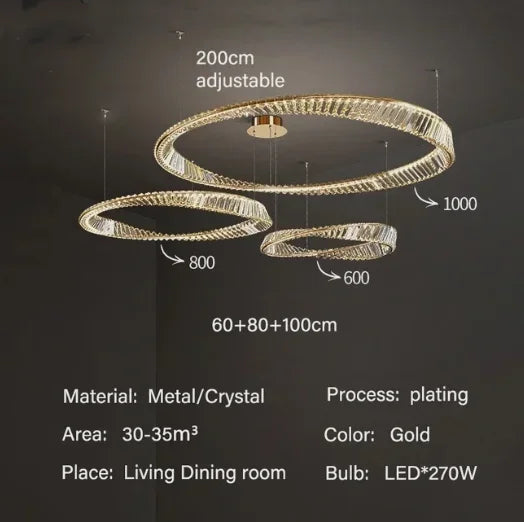 DecorBites™ DNA Spiral Crystal Chandelier LED Ring Design for Luxury Living Room
