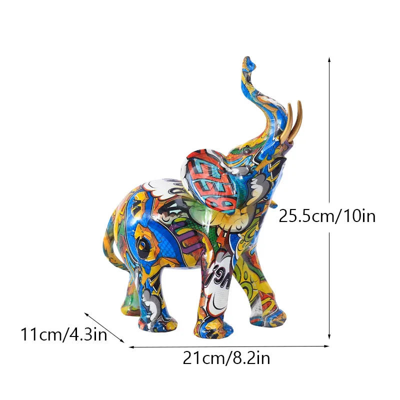DecorBites™ Elephant Resin Figurine: Graffiti Animal Statue for Home Feng Shui Decor