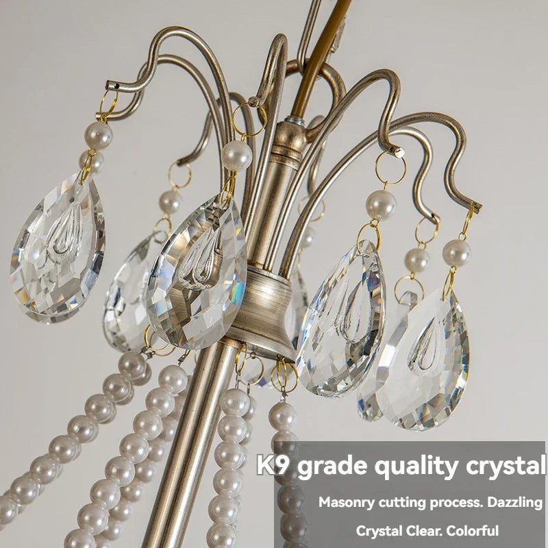 DecorBites™ French Retro Pearl Crystal Chandelier for Home Dining Room Villa Luxury Decor