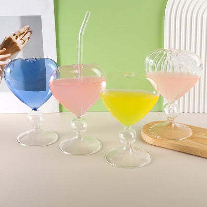 DecorBites™ Heart Shaped Glass Mug Set for Couples - Cocktail, Tea, Coffee, Beer Glassware Drinkware