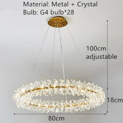 DecorBites™ Crystal Chandelier Flower Luxury Round Rings Hang Lamp for Indoor Spaces