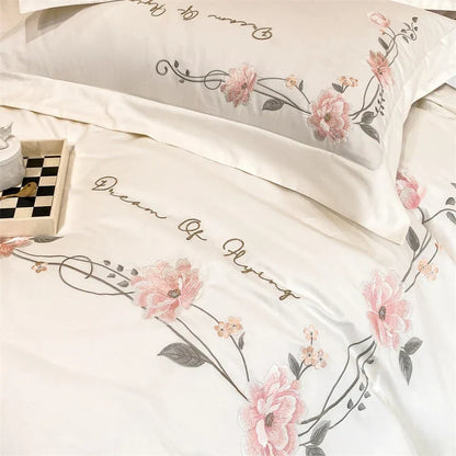 DecorBites™ Luxe Floral Embroidery Bedding Set, Queen/King, 100% Cotton