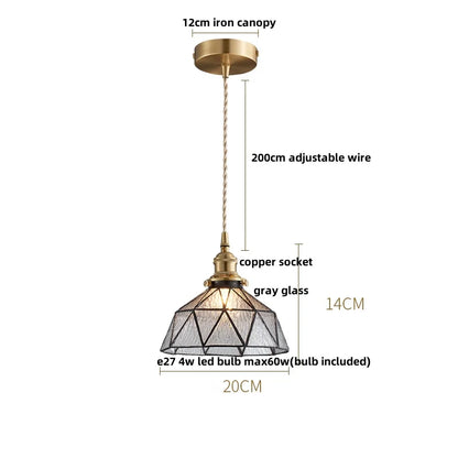 DecorBites™ Copper Canopy LED Pendant Light Fixture Green Glass Hanging Lamp