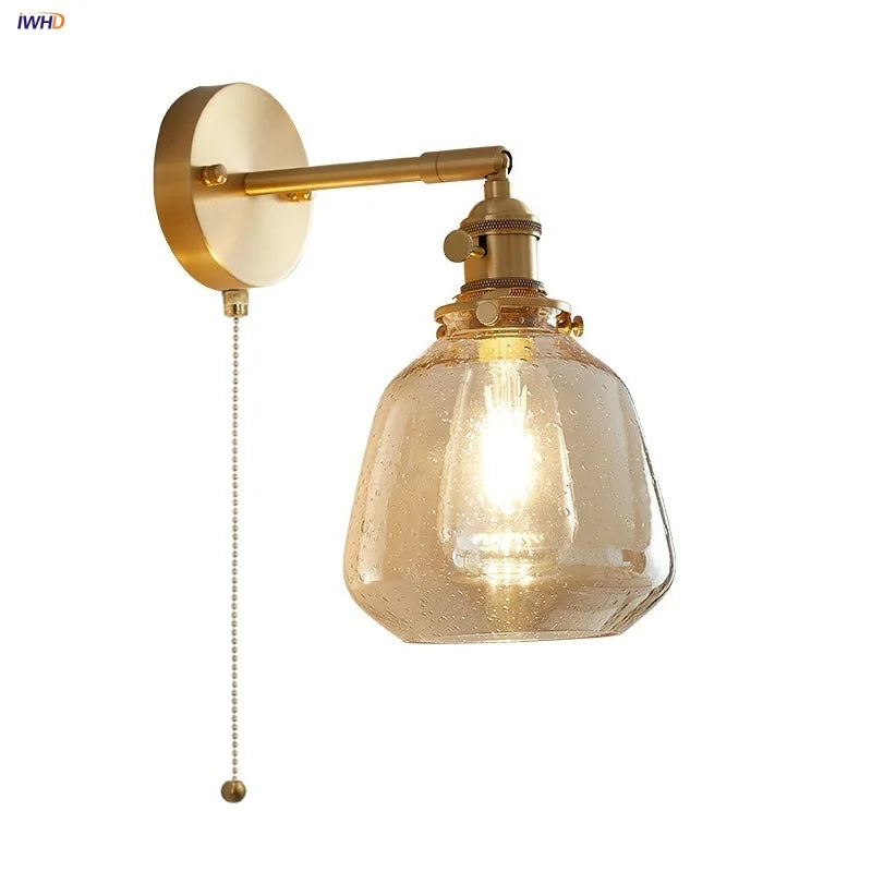 DecorBites™ Clear Glass LED Wall Sconce with Pull Chain, Rotating Copper Socket