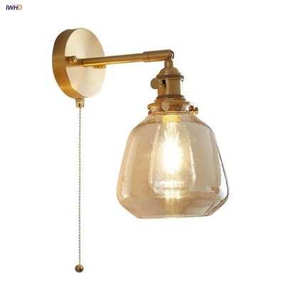 DecorBites™ Clear Glass LED Wall Sconce, Modern Rotating Bedside Lamp with Pull Chain & Copper Socket