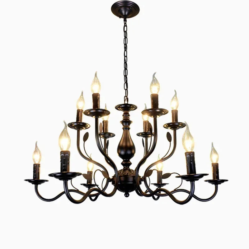 Decorbites™ Candelabro de Vela Francés de Hierro Negro Industrial Vintage de Estilo Granja Iluminación