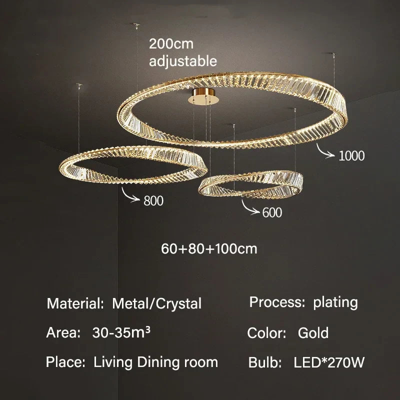 DecorBites™ Gold LED Crystal Pendant Chandelier for Luxury Living Dining Room LightingDécor