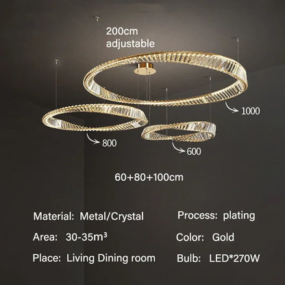 DecorBites™ Gold LED Crystal Pendant Chandelier for Luxury Living Dining Room LightingDécor