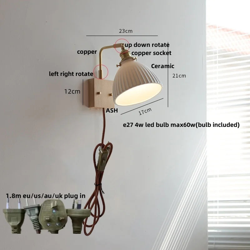 Decorbites™ Luces de Pared LED Cerámicas Globo de Madera de Nogal Applique Giratorio Lámpara de Mesita de Noche
