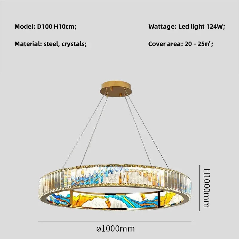 DecorBites™ Circle Steel LED Pendant Chandelier, Modern Dimmable Lighting for Living Room Home Decor