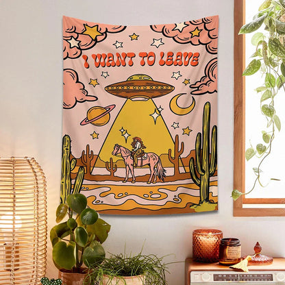 Decobites Space Planet Cactus Moon Wall Tapestry - Boho Hippie Room Decor