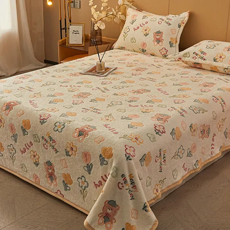 DecorBites™ Cartoon Flannel Blanket: Cozy All-Season Sofa Cover & Bed Sheet