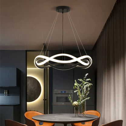DecorBites™ Black Geometric LED Ring Chandelier for Elegant Spaces