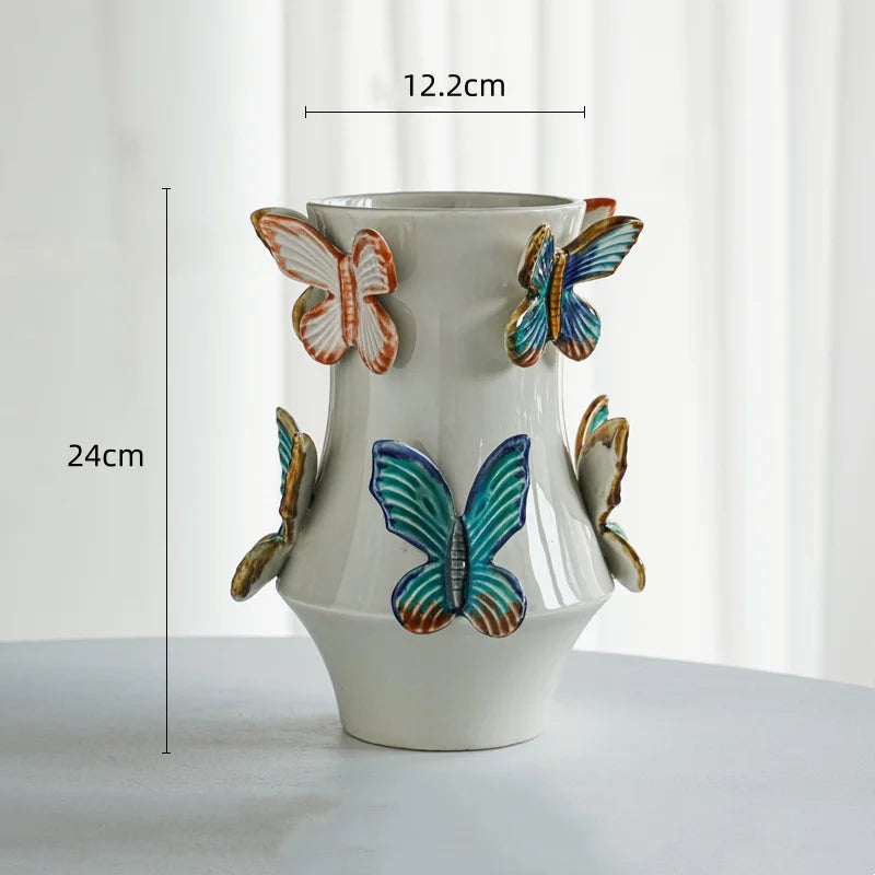 DecorBites™ Butterfly Ceramic Vase - Handmade Porcelain Flowerpot Bouquet Arrangement