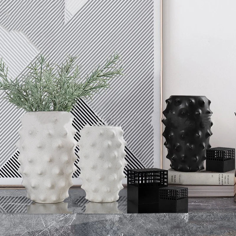 DecorBites™ Black Ceramic Flower Vase Sea Cucumber Pineapple Design Unique Home Decor