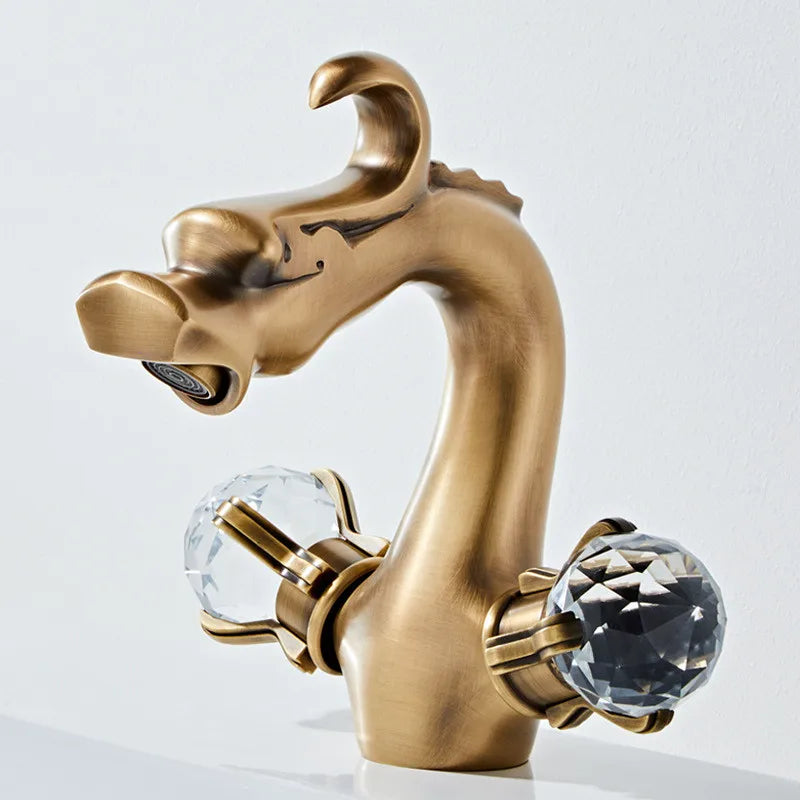 Grifo de lavabo de doble manija Cristal de Oro Decorbites™ para baño