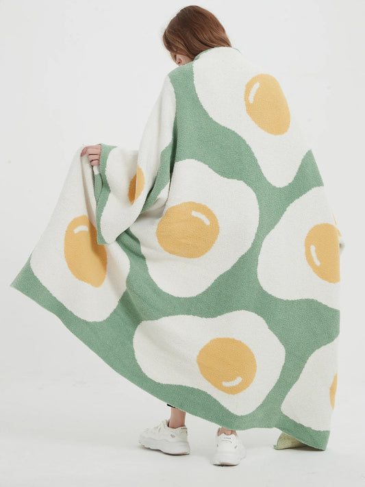DecorBites™ Cute Poached Egg Blanket Throw - Kawaii Fried Egg Pattern Cozy Knit Blanket for Living Room and Bedroom