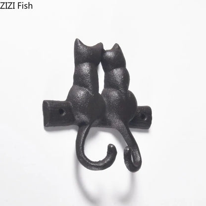 DecorBites™ Cat Hook Hanging Shelf: Decorative Cast Iron Wall Coat Rack for Outdoor Decoration