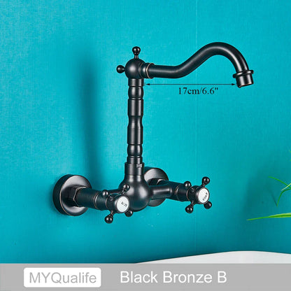 DecorBites™ Antique Brass Dual Handle Wall Mount Kitchen Faucet