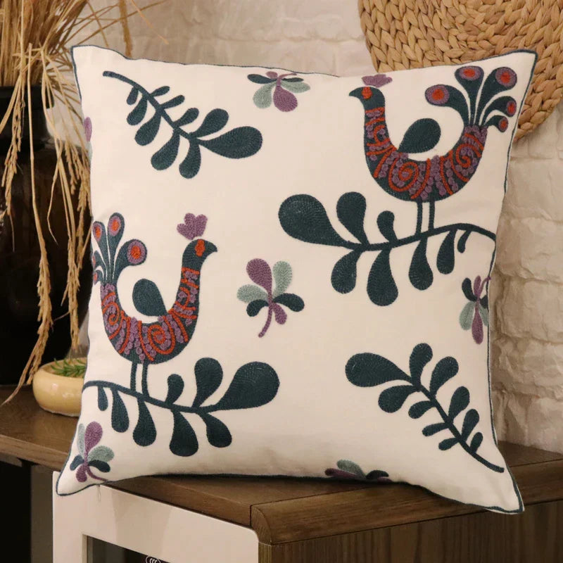 DecorBites™ Ethnic Flower Elephant Pillowcase, Hand-Embroidered Boho Cushion Cover